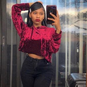 Crushed Velvet Cropped Hoodie